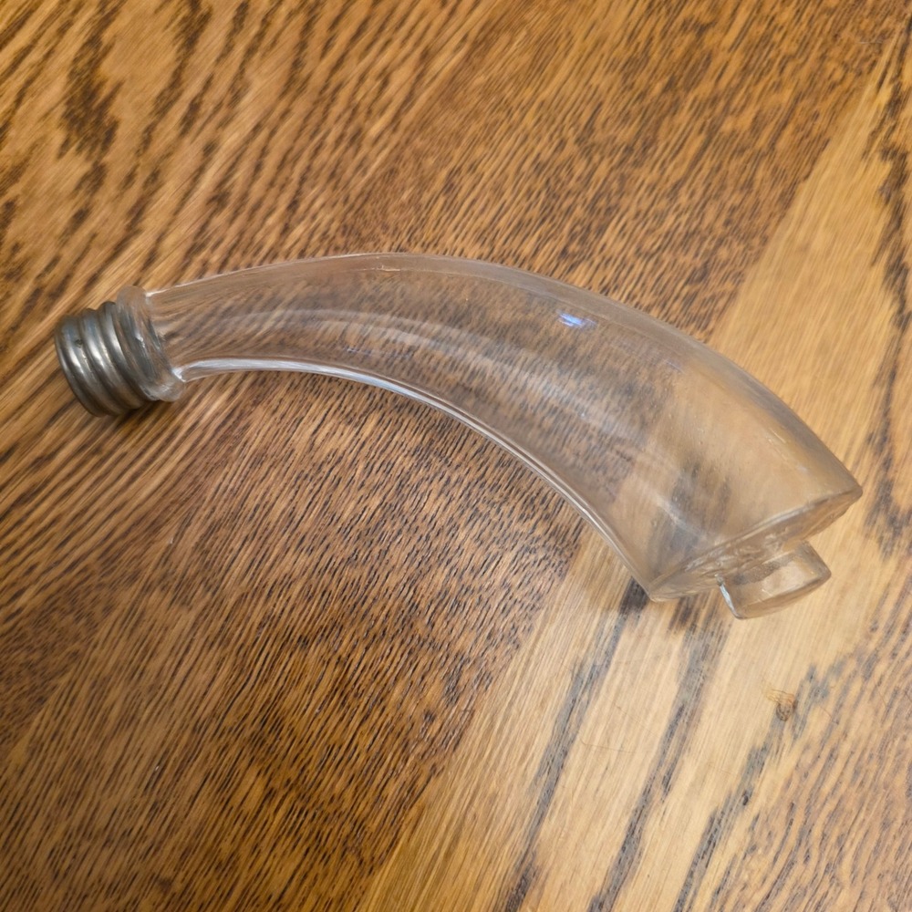 Antique Clear Glass Powder Horn Flask Scent Bottle Curved Candy Container Lid - Picture 2 of 7
